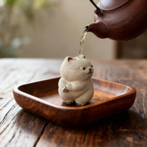 Cat with Copper Coin (Traditional Lucky Chinese Coin) Tea Pet
