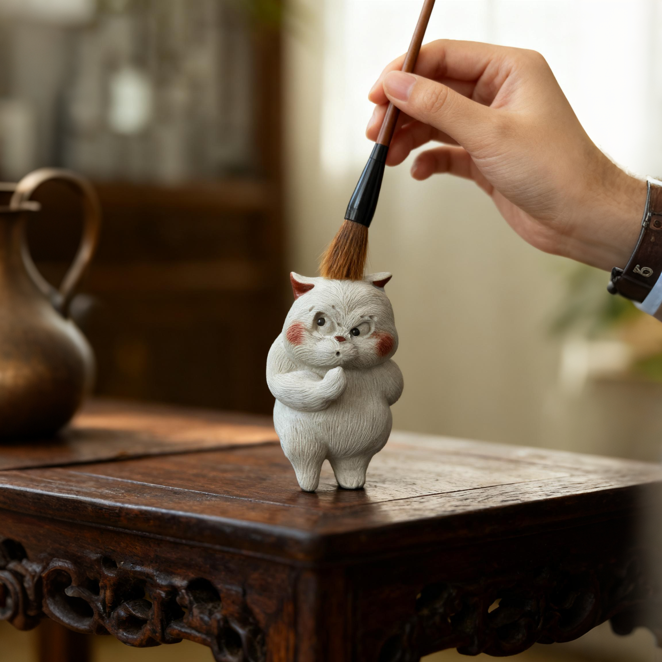 Witty Cat with a Knife Hidden Behind Tea Pet - Image 4