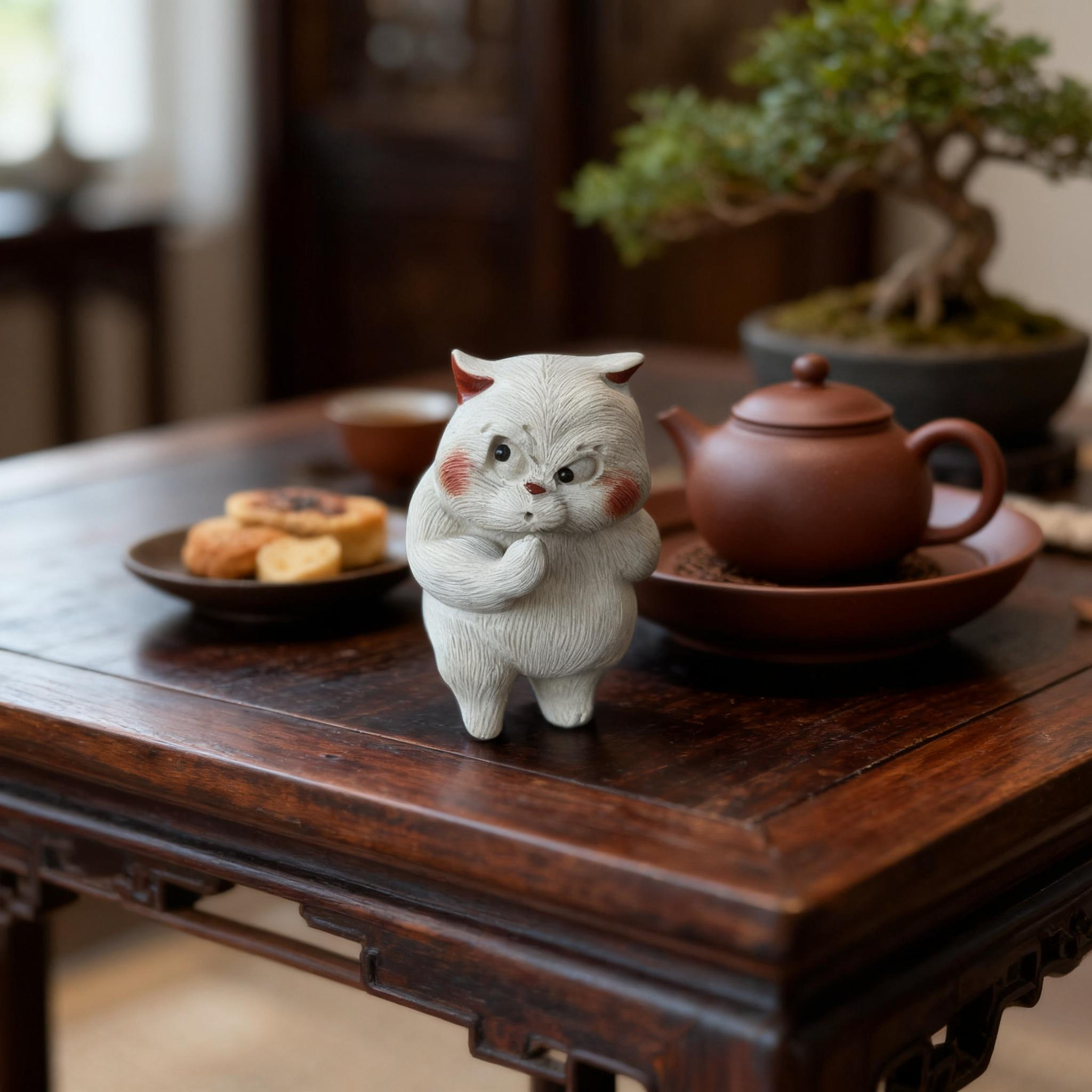Witty Cat with a Knife Hidden Behind Tea Pet - Image 6
