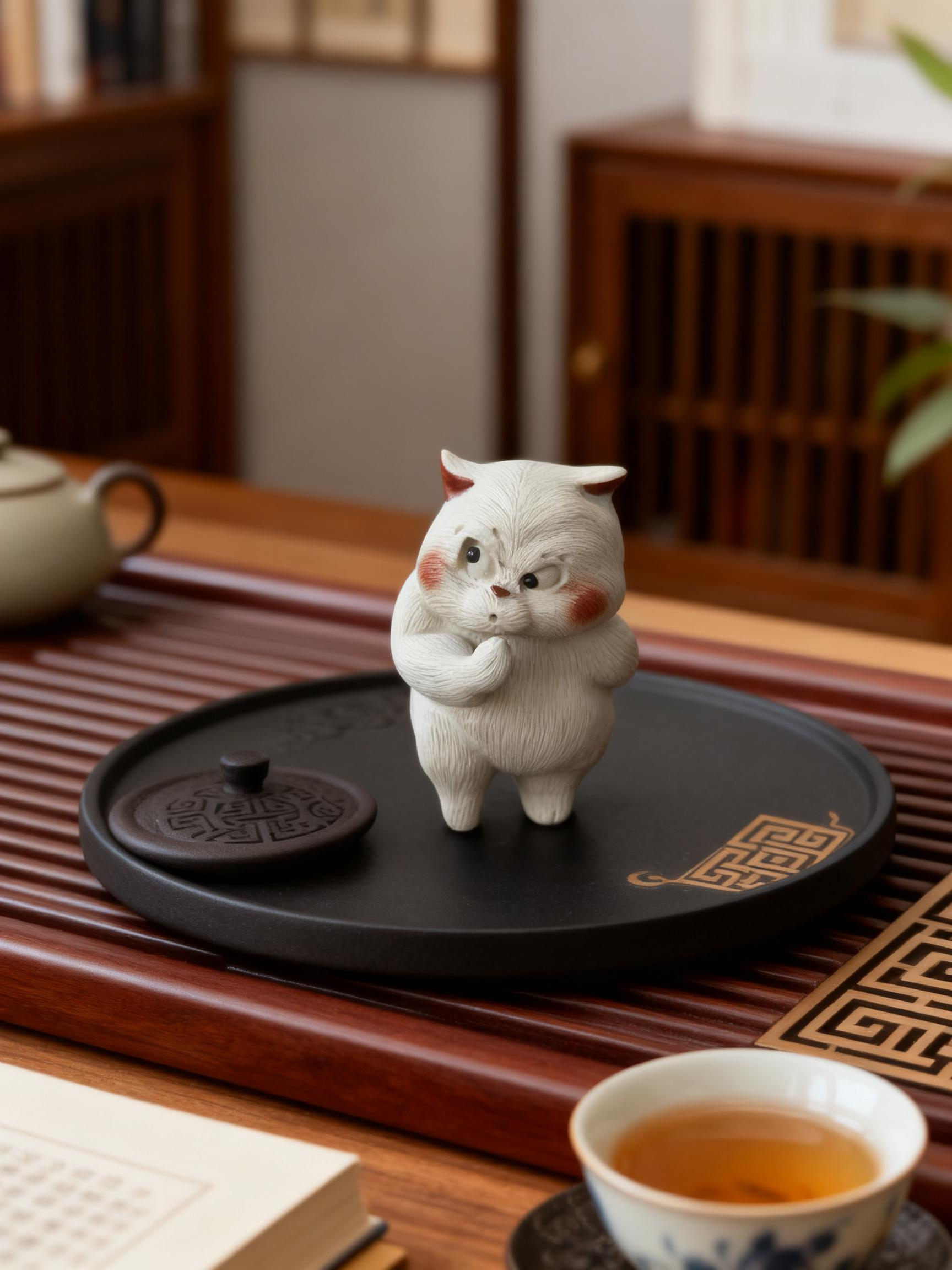 Witty Cat with a Knife Hidden Behind Tea Pet - Image 2